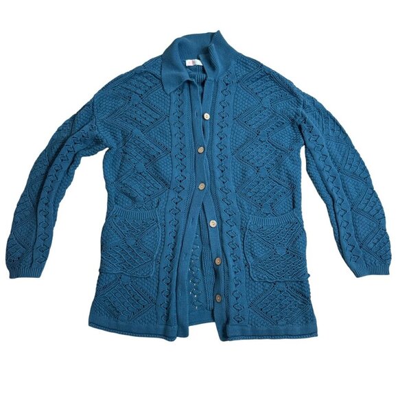 Free People Beach Med Get Away Fauxchet Cardi & Pant 2 Piece Set Peacock Plume - Picture 6 of 10